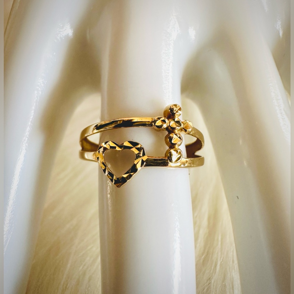 Dainty Heart Cross Ring. 💛 Real 18(18k) Karat Solid Gold Jewelry